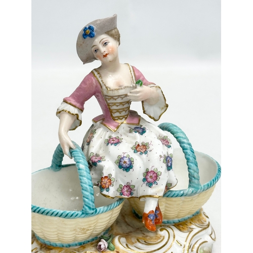 22 - A pair of Late 19th Century Meissen figural Bon Bon dishes/sweet meat dishes. 13x17cm