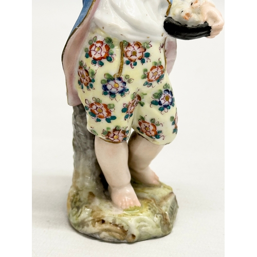 24 - A pair of Meissen figurines. Late 19th/Early 20th Century. Boy with chicks. Girl with flowers. 14cm