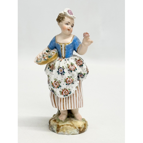 24 - A pair of Meissen figurines. Late 19th/Early 20th Century. Boy with chicks. Girl with flowers. 14cm