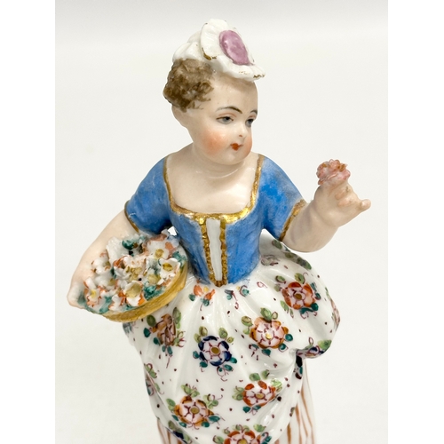 24 - A pair of Meissen figurines. Late 19th/Early 20th Century. Boy with chicks. Girl with flowers. 14cm