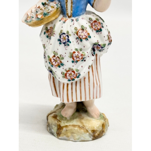 24 - A pair of Meissen figurines. Late 19th/Early 20th Century. Boy with chicks. Girl with flowers. 14cm