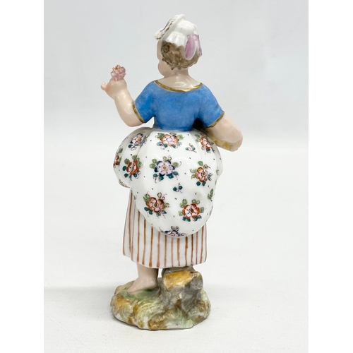 24 - A pair of Meissen figurines. Late 19th/Early 20th Century. Boy with chicks. Girl with flowers. 14cm