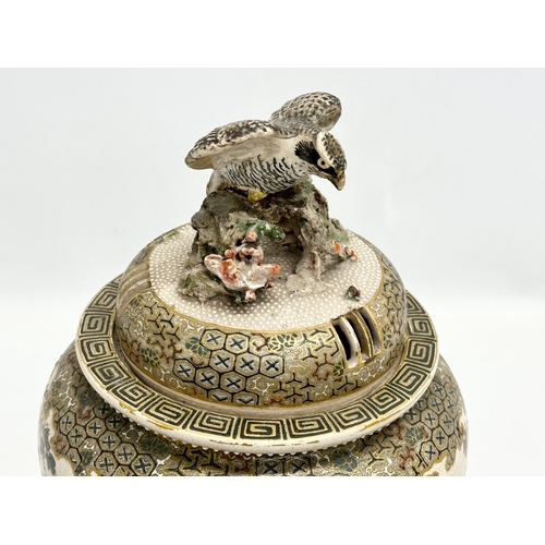 124 - A Late 19th Century Japanese hand painted 3 footed incense burner with cover. By Satsuma. Meiji Peri... 