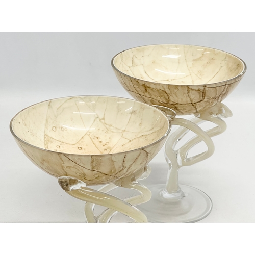 507 - A pair of art glass compote bowls by Heron Glass. 14.5x17.5cm. 14.5x16cm.