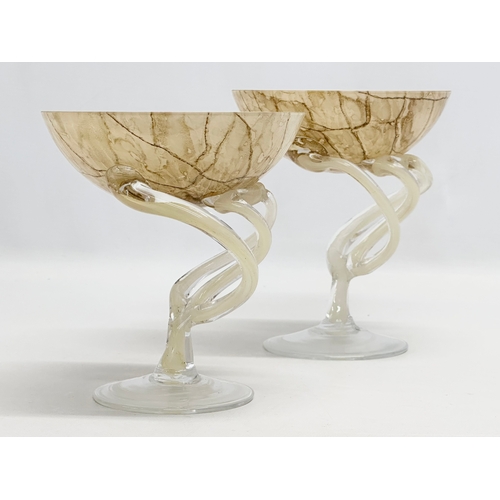 507 - A pair of art glass compote bowls by Heron Glass. 14.5x17.5cm. 14.5x16cm.