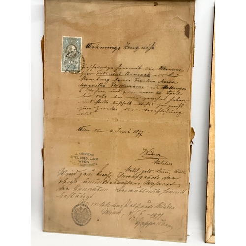 502 - A collection of 19th Century German certificates. Imperial German Embassy marriage  certificates etc... 