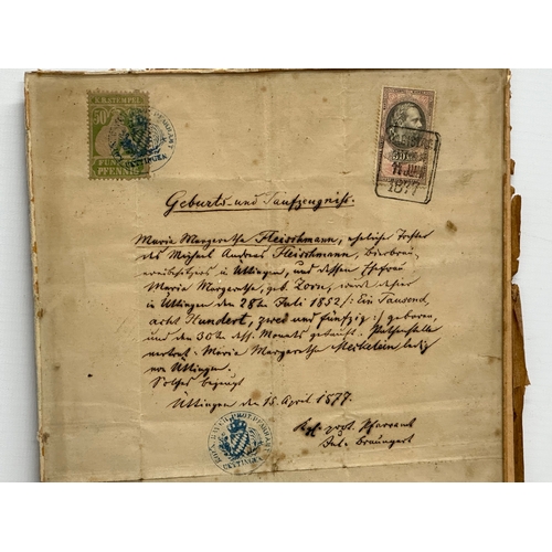 502 - A collection of 19th Century German certificates. Imperial German Embassy marriage  certificates etc... 