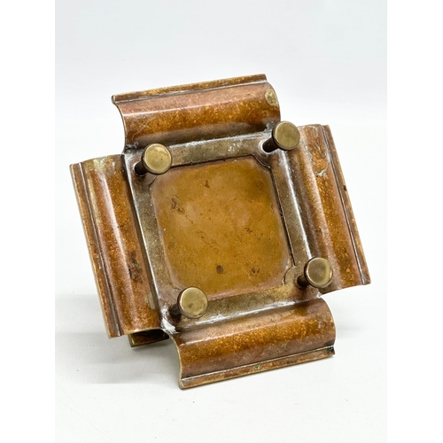 181 - A Late 19th Century Victorian brass inkstand with cut glass inkwell. 12x12x10cm.