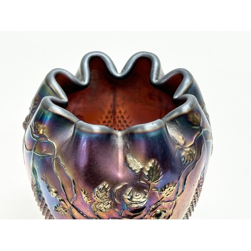 521 - An Early 20th Century Northwood Carnival Glass “Fine Cut & Rose” 3 footed bowl. 9.5x11cm.