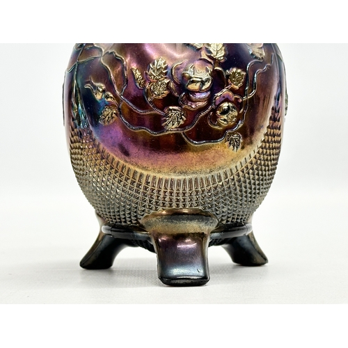 521 - An Early 20th Century Northwood Carnival Glass “Fine Cut & Rose” 3 footed bowl. 9.5x11cm.