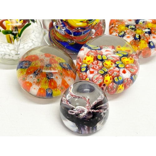 107 - 6 vintage art glass paperweights.