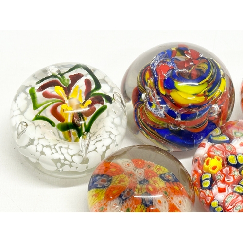 107 - 6 vintage art glass paperweights.