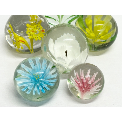 108 - 6 vintage art glass paperweights.