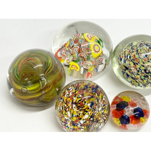 109 - 5 vintage art glass paperweights.