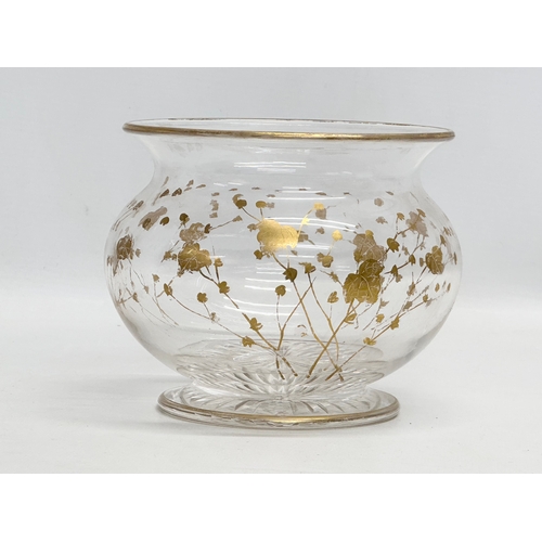 32 - St Louis. A Late 19th Century French gilt glass bowl on a gilded brass base. 16x15cm