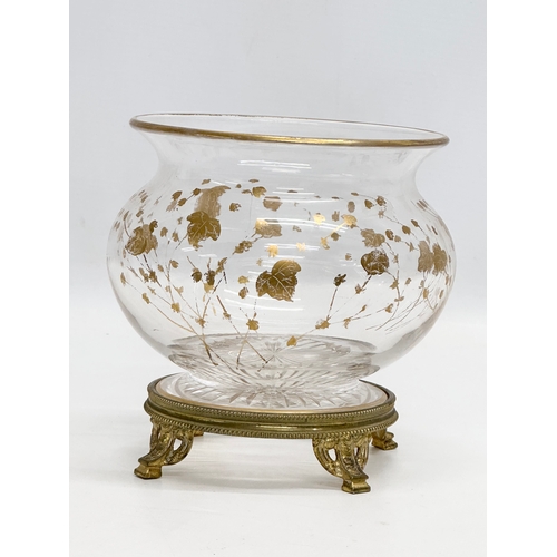 32 - St Louis. A Late 19th Century French gilt glass bowl on a gilded brass base. 16x15cm