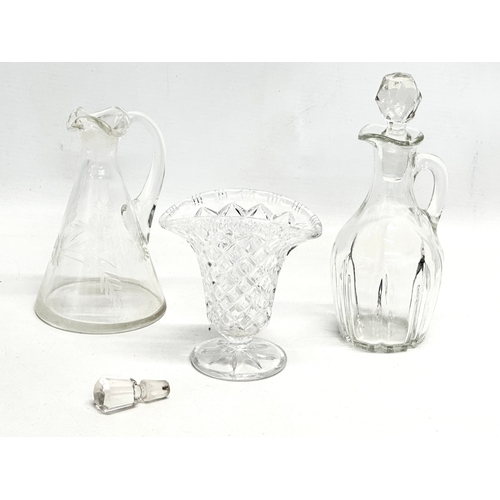 418 - A collection of Late 19th and Early 20th Century glassware. A pair of small Victorian diamond cut bu... 