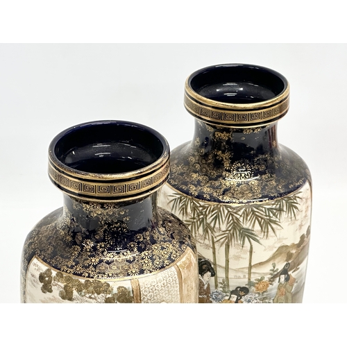 207 - A pair of Early 20th Century Japanese vases by Satsuma. Late Meiji Period (1868-1912) 26cm.