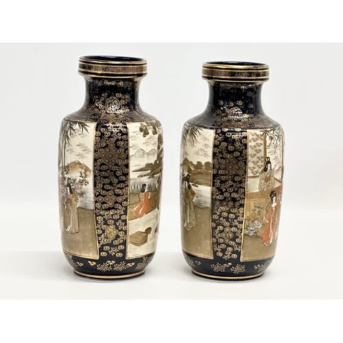 207 - A pair of Early 20th Century Japanese vases by Satsuma. Late Meiji Period (1868-1912) 26cm.