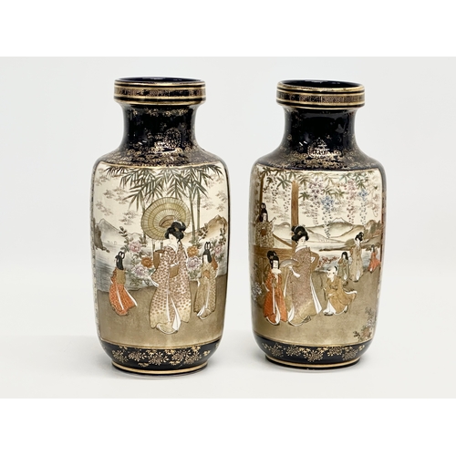 207 - A pair of Early 20th Century Japanese vases by Satsuma. Late Meiji Period (1868-1912) 26cm.