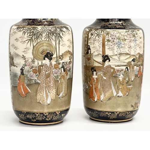 207 - A pair of Early 20th Century Japanese vases by Satsuma. Late Meiji Period (1868-1912) 26cm.