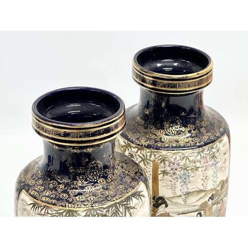 207 - A pair of Early 20th Century Japanese vases by Satsuma. Late Meiji Period (1868-1912) 26cm.