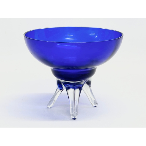 782 - 3 pieces of Bristol Blue glassware. 2 Empoli Italian glass vases and a 3 footed art glass bowl. 30cm... 