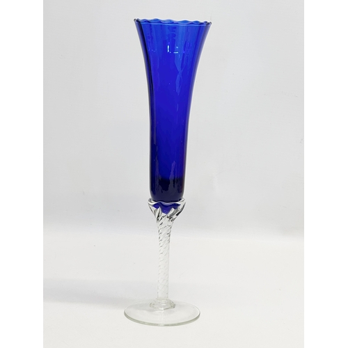 782 - 3 pieces of Bristol Blue glassware. 2 Empoli Italian glass vases and a 3 footed art glass bowl. 30cm... 