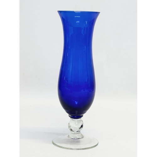 782 - 3 pieces of Bristol Blue glassware. 2 Empoli Italian glass vases and a 3 footed art glass bowl. 30cm... 