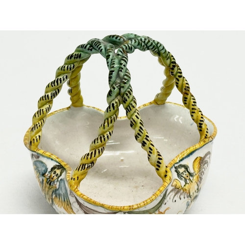 190 - Ulisse Cantagalli. A Late 19th Century Italian Majolica basket. Makers mark. 12x12x14cm.