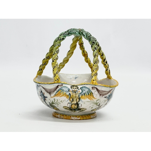 190 - Ulisse Cantagalli. A Late 19th Century Italian Majolica basket. Makers mark. 12x12x14cm.