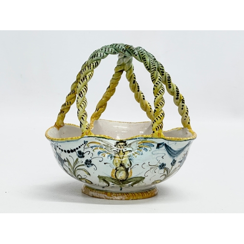 190 - Ulisse Cantagalli. A Late 19th Century Italian Majolica basket. Makers mark. 12x12x14cm.