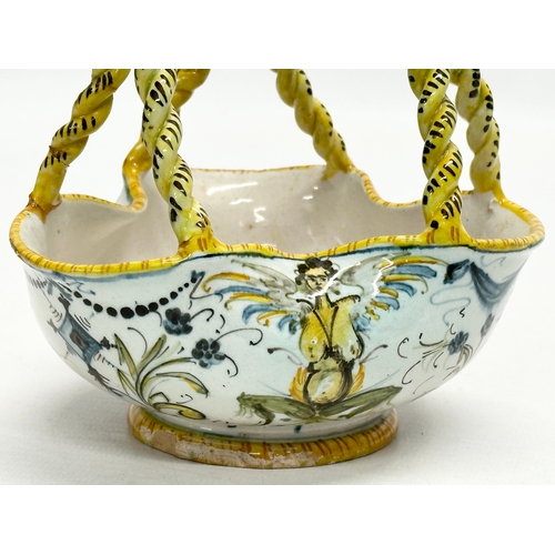 190 - Ulisse Cantagalli. A Late 19th Century Italian Majolica basket. Makers mark. 12x12x14cm.