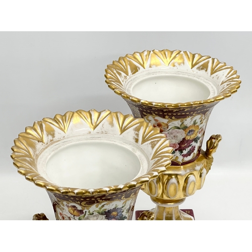 6 - A pair of large Early 19th Century French Empire style, Paris Porcelain campana urns.  17x33cm