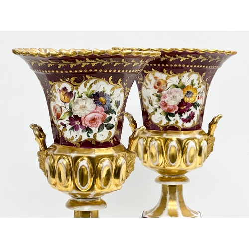 6 - A pair of large Early 19th Century French Empire style, Paris Porcelain campana urns.  17x33cm