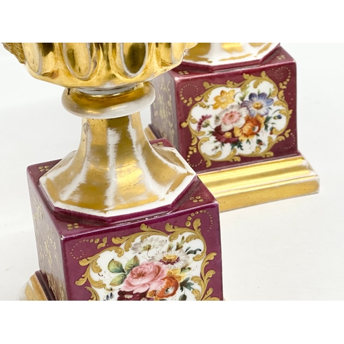 6 - A pair of large Early 19th Century French Empire style, Paris Porcelain campana urns.  17x33cm