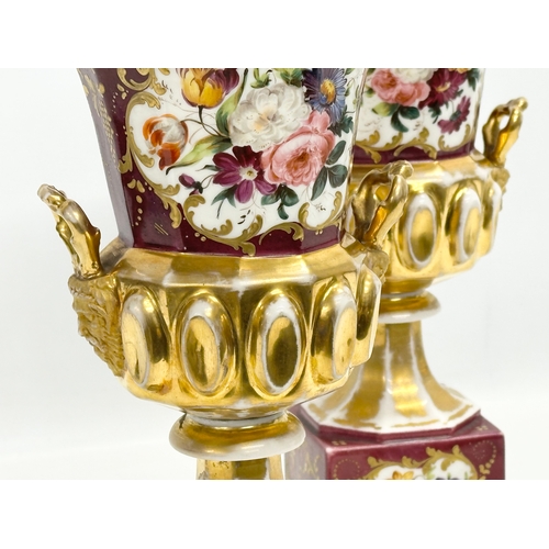 6 - A pair of large Early 19th Century French Empire style, Paris Porcelain campana urns.  17x33cm