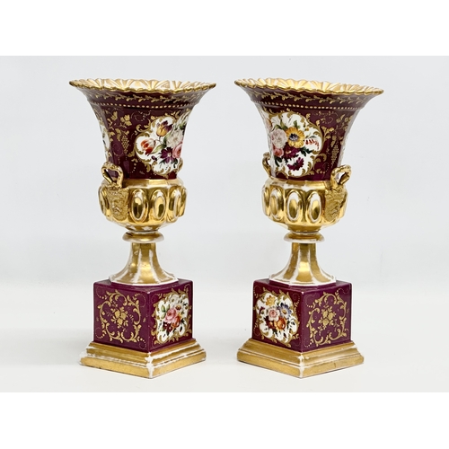 6 - A pair of large Early 19th Century French Empire style, Paris Porcelain campana urns.  17x33cm