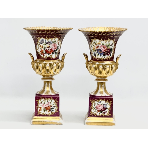 6 - A pair of large Early 19th Century French Empire style, Paris Porcelain campana urns.  17x33cm