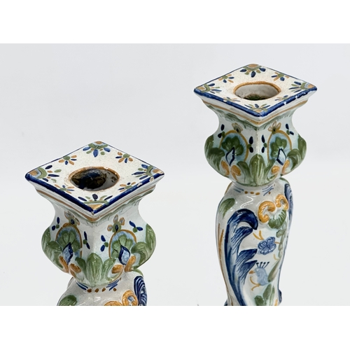 180 - A pair of Late 19th/Early 20th Century Faience earthenware candlesticks. Marked Mosanic 48. Circa 19... 