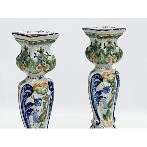 180 - A pair of Late 19th/Early 20th Century Faience earthenware candlesticks. Marked Mosanic 48. Circa 19... 