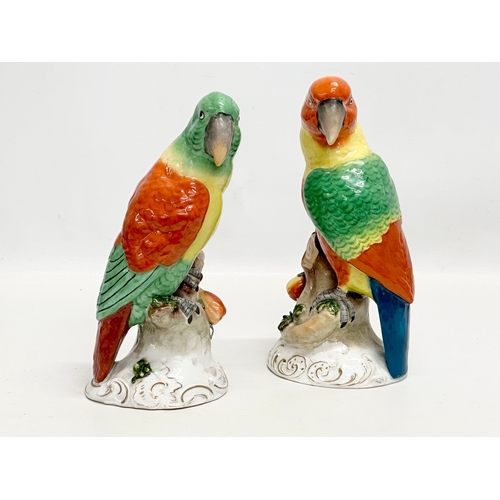 76 - Edme Samson. A pair of Late 19th Century porcelain parrots. With golden anchor mark on rococo style ... 