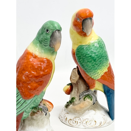 76 - Edme Samson. A pair of Late 19th Century porcelain parrots. With golden anchor mark on rococo style ... 