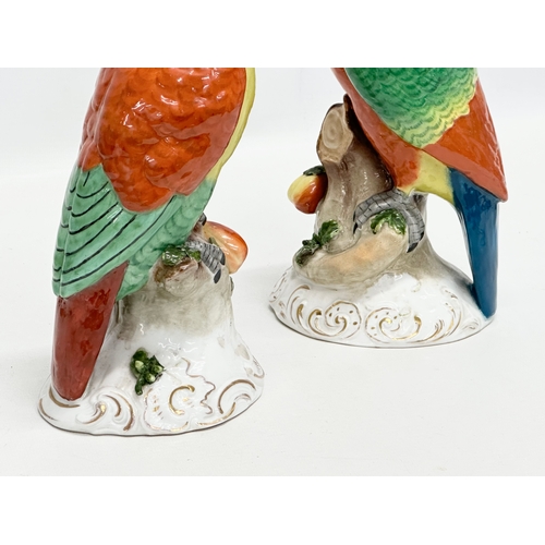 76 - Edme Samson. A pair of Late 19th Century porcelain parrots. With golden anchor mark on rococo style ... 