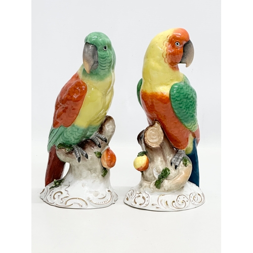 76 - Edme Samson. A pair of Late 19th Century porcelain parrots. With golden anchor mark on rococo style ... 