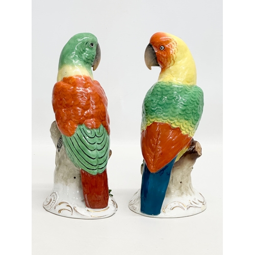 76 - Edme Samson. A pair of Late 19th Century porcelain parrots. With golden anchor mark on rococo style ... 