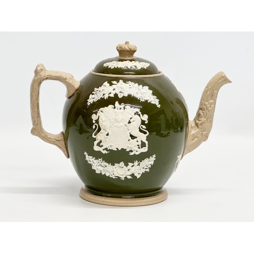 191 - A Late 19th Century Queen Victoria Jubilee moulded relief teapot. Copeland Late Spode. 24x15x19cm.