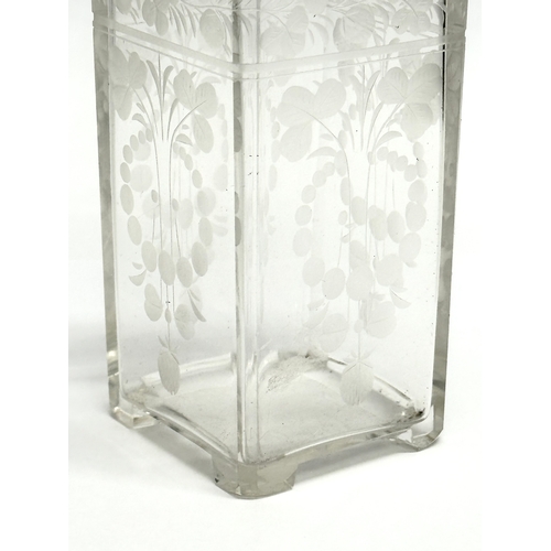 193 - A Late 19th Century etched square glass vase. 5.5x5.5x13cm.