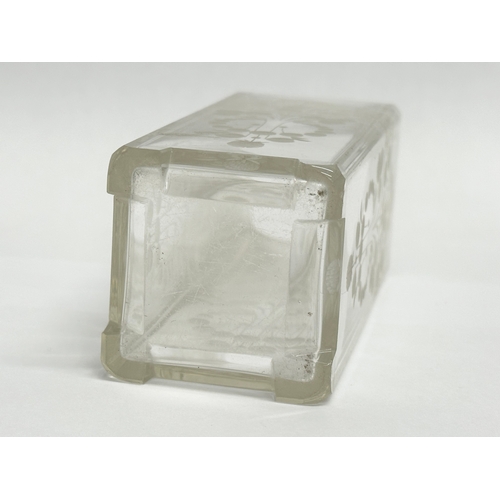 193 - A Late 19th Century etched square glass vase. 5.5x5.5x13cm.