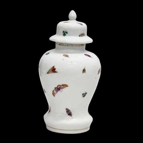 178 - A 19th Century peacock and butterfly jar with golden anchor mark. 21cm